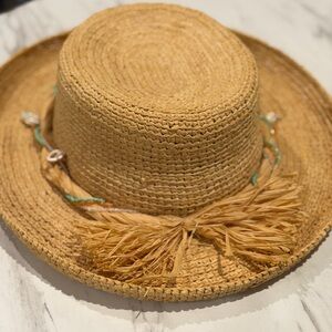Scala Natural Straw Sun Hat with Shell and Braided Trim